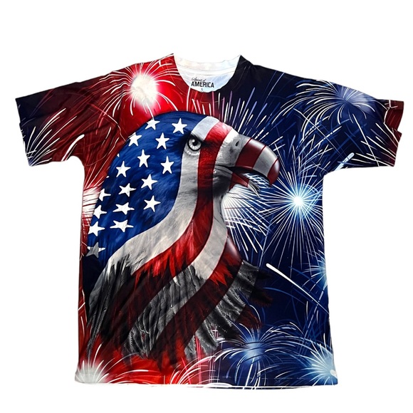 Spirit Of America Mens Eagle Flag  Lightweight T-Shirt size Large Red/White/Blue - Picture 8 of 8